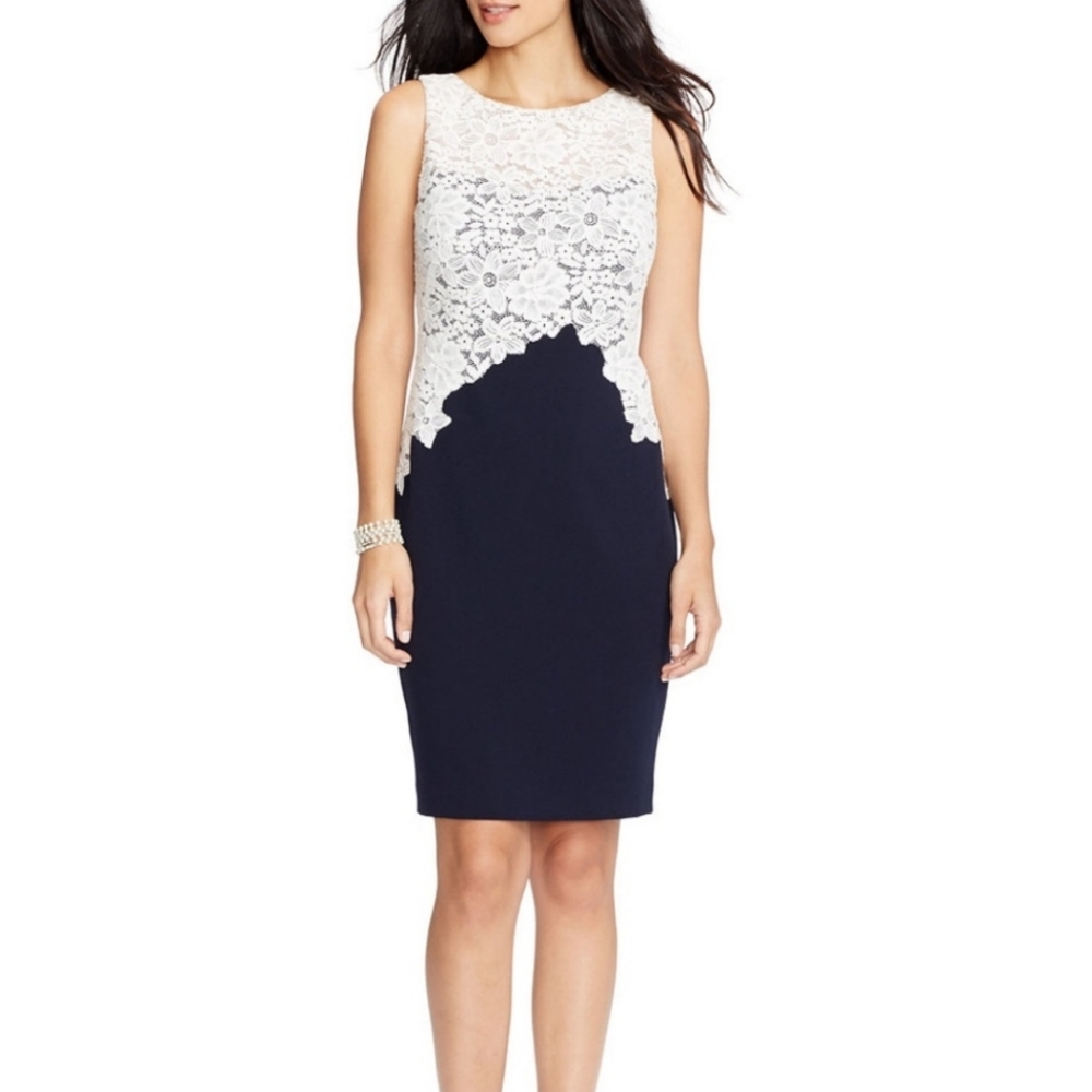 Lauren Ralph Lauren Navy Ivory Lace Dress Size 0